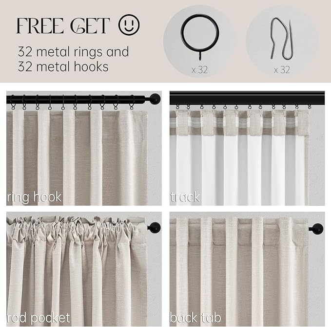 Oatmeal 105 Inch Long Curtains for Living Room Custom, Sun Blocking Elegant - Image 4