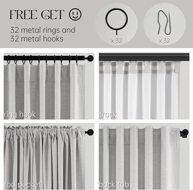 Topfinel 95 Inches Length Custom Blackout Linen Curtains Back Tab Pinch Pleated - Image 3