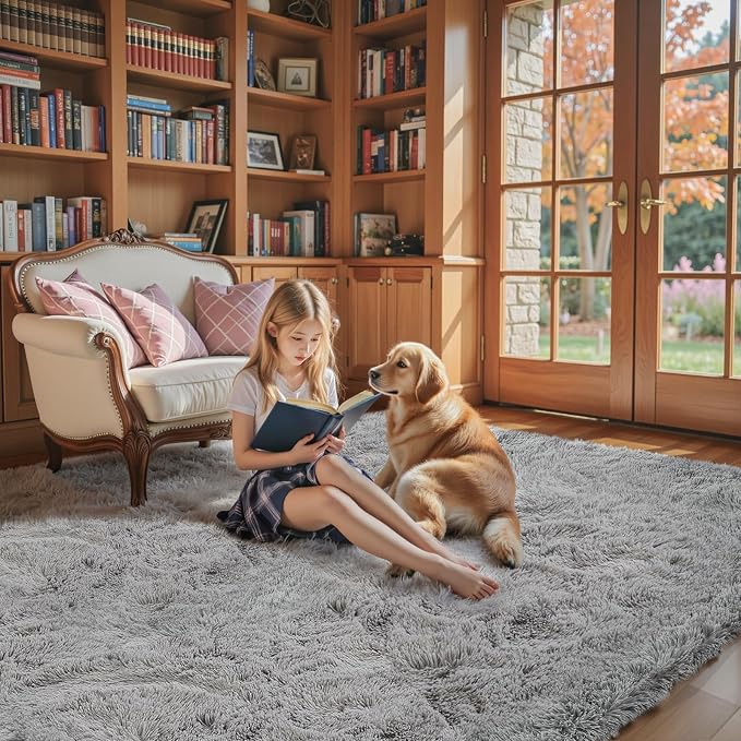6x9 Shag Area Rug for Living Room, Light Grey Soft Plush Fluffy Carpet | - Image 2