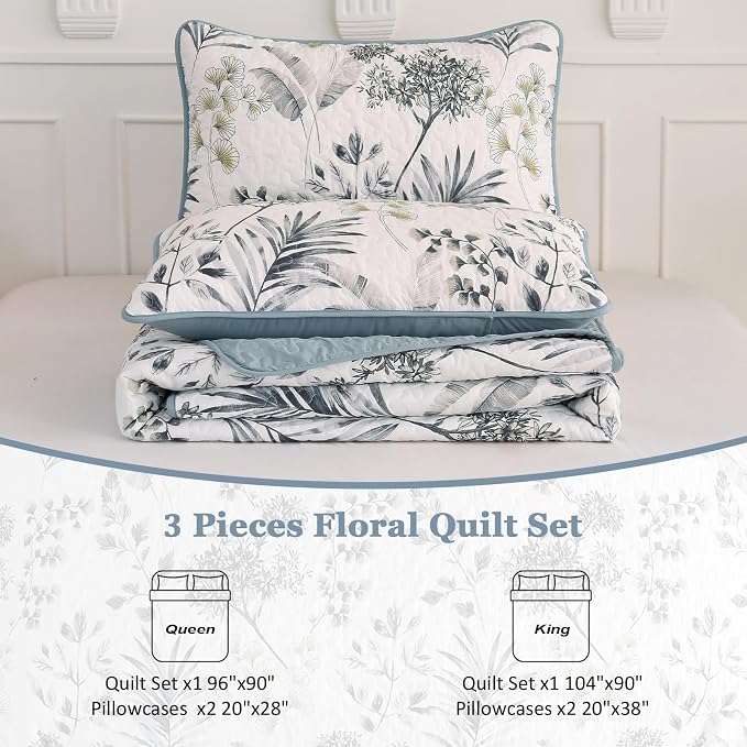 Anibedding King Quilt Set, Floral Botanical Bedspread - Image 4