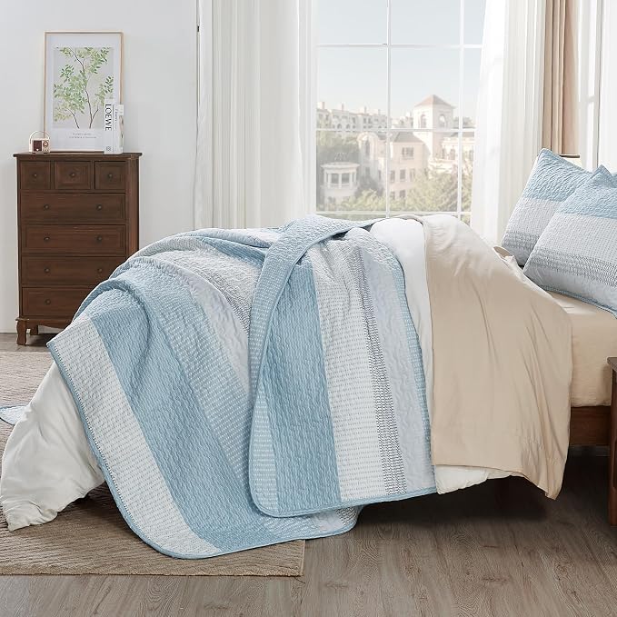 California King Quilt Set Aqua Blue, 3 Pieces Bedspreads | Ultra Soft - Image 2