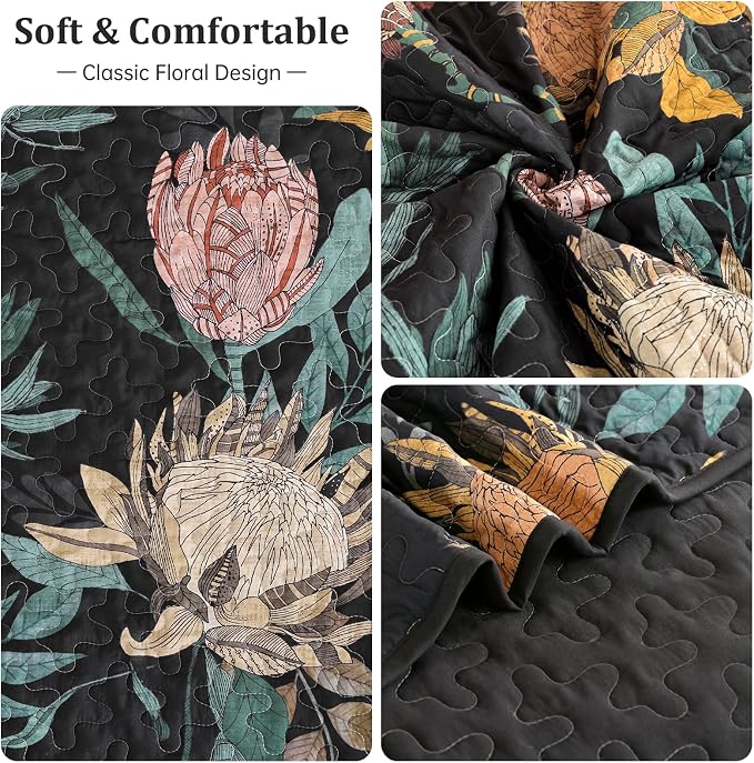 Dintszyayue Quilt King Size Black, Soft Microfiber Lightweight Farmhouse Bed - Image 5