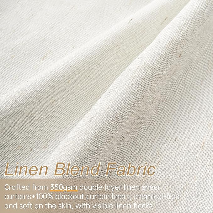 100 Inches Long 100% Blackout Natural Linen Curtains, Farmhouse Pinch Pleated - Image 4