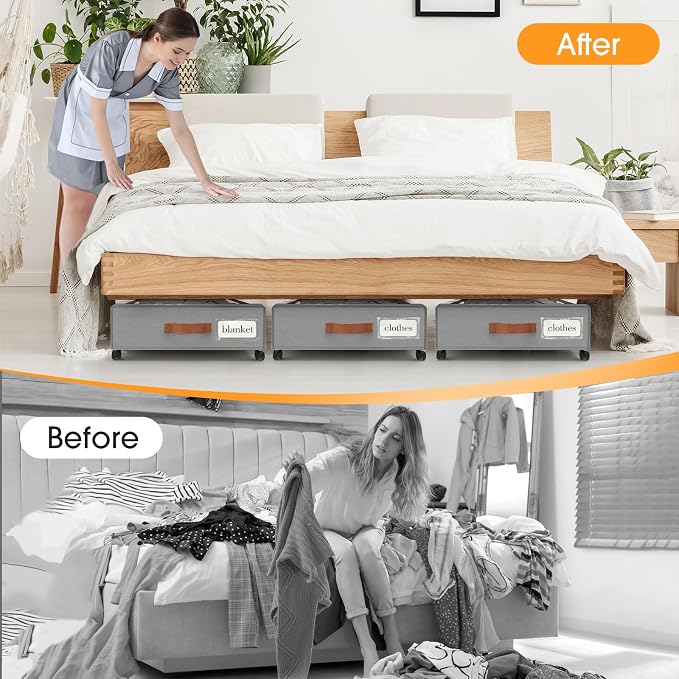 Under Bed Storage with Wheels 3Pack Storage Containers with Clear Window | - Image 6
