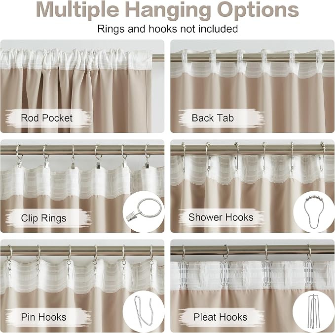 Warm Taupe Back Tab Curtains 84 Inches Long 2 Panels, Pinch Pleated Look - Image 3