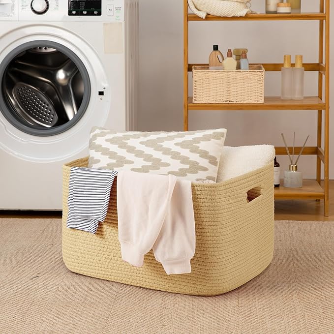 OIAHOMY 75L Large Blanket Basket, Woven Cotton Rope Baskets - Image 6
