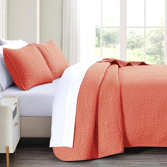 akkialla Mocha Coral Twin Quilt Set, Ultrasonic Lightweight Bedspread Coverlet - Image 4