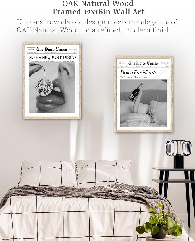 iHery 12x16in Dolce Far Niente Framed Newspaper Wall Art | Natural OAK Wood - Image 6