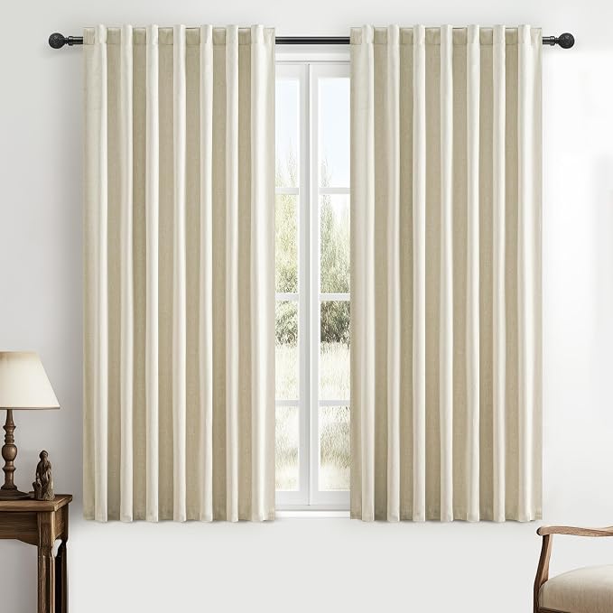 Warm Cream Room Darkening Curtains 72 Inches Long 2 Panels Burg, Linen Heavy by QJMYDECO