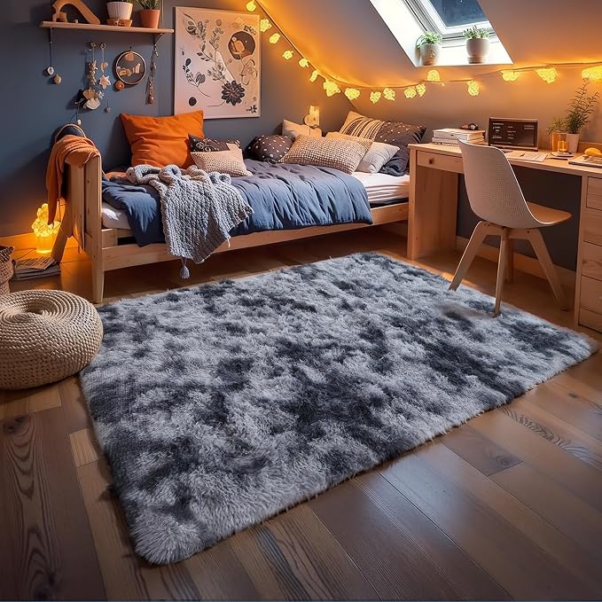 4x6 Dark Grey Fluffy Shag Rug for Bedroom, Plush Washable Carpet | Area Rug for - Image 6