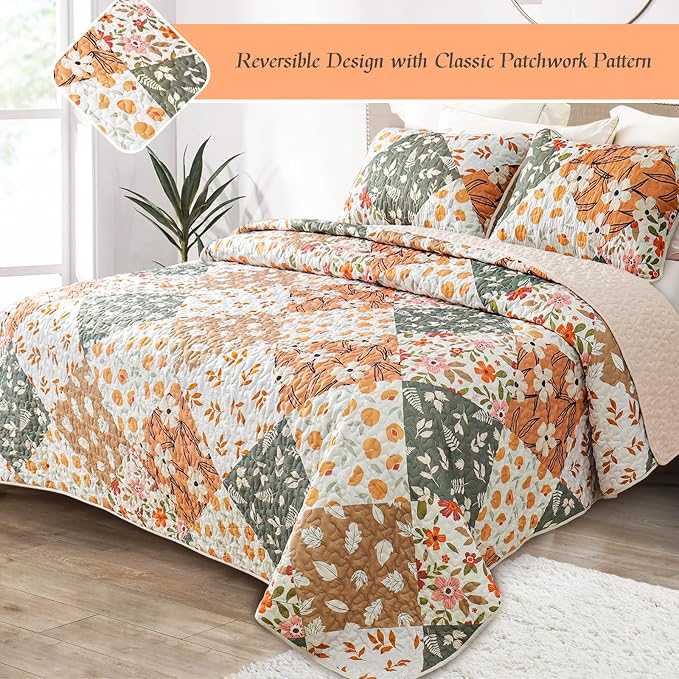 Whale Flotilla California King Size Quilt Set, Extra Soft Floral Bedspreads | - Image 2