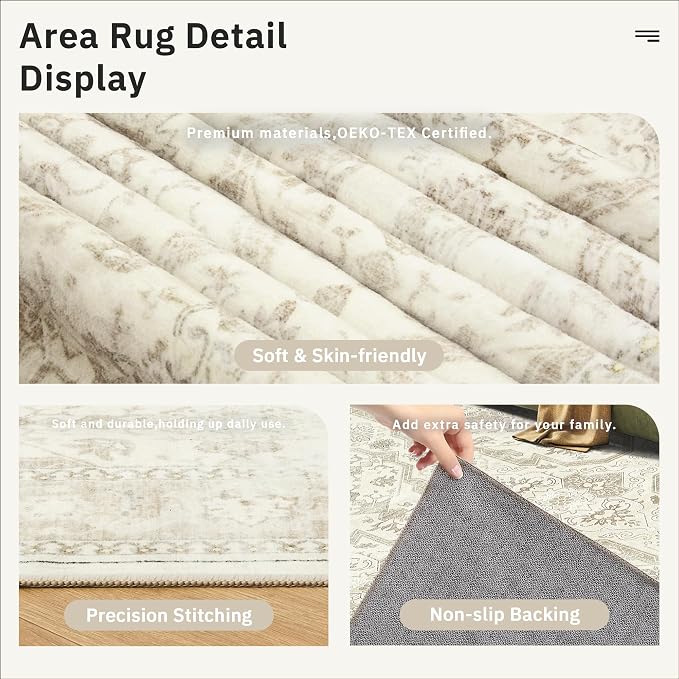 Soalmost 9x12 Area Rugs for Living Room Washable Rug Non-Slip Beige/Brown | - Image 6