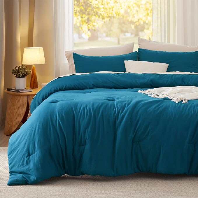 Bedsure Twin/Twin XL Comforter Set, Teal Soft Prewashed Bedding - Image 2