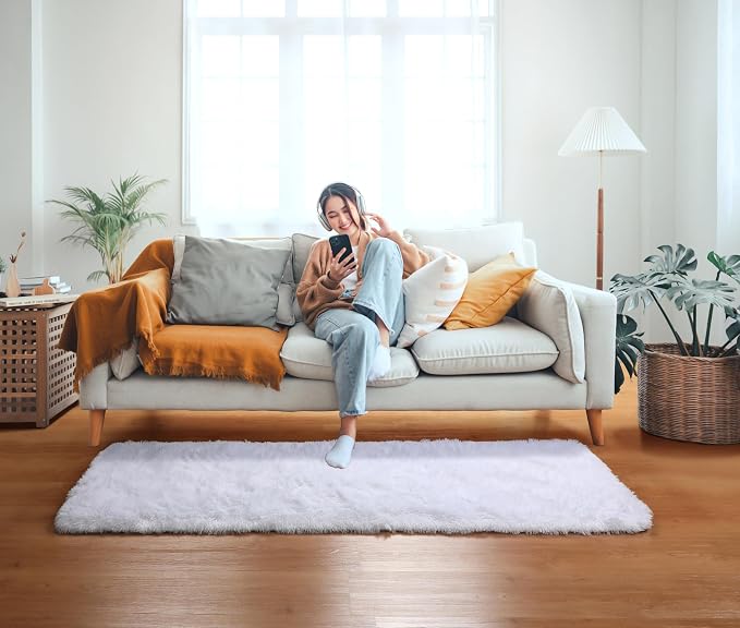 White Runner Rugs for Bedroom Living Room, Luxury Bedside Fluffy Area Rug 2x6 - Image 7