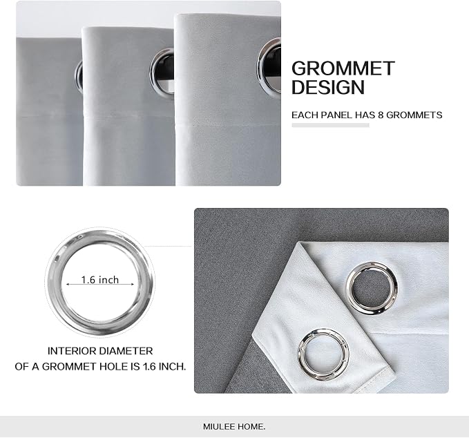 MIULEE Velvet Curtains Greyish White 52 x 72 Inch Length Set of 2 | Grommet - Image 2