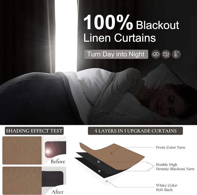 Rust Brown Blackout Curtains 60 Inches Extra Wide Linen 96 Inch Length - Image 2