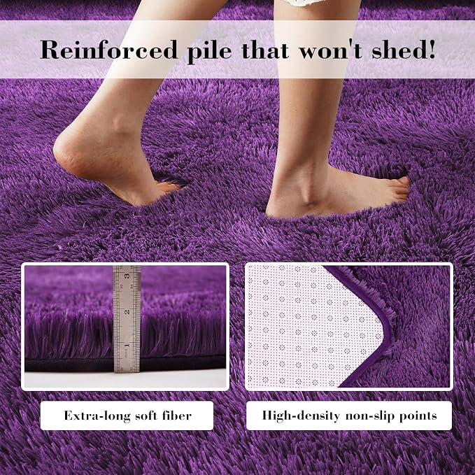 4x6 Purple Rug for Bedroom, Fluffy Shag Area Rugs Small Carpet Bedside Rug | - Image 4