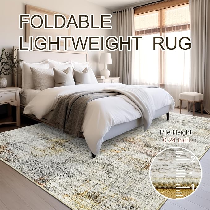 Soalmost 6x9 Area Rug for Living Room Washable Rugs Non-Slip Grey/Rust | - Image 6