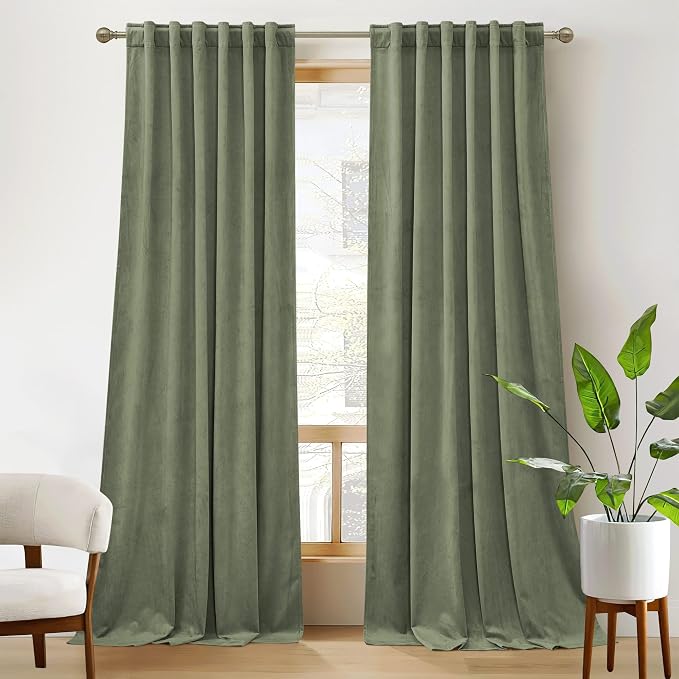 RYB HOME Sage Green Velvet Curtains 90 inches by RYBHOME
