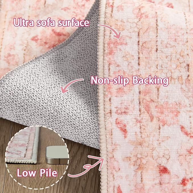 Latte&Fog Hallway Runner Rug 2x10 Non Slip Washable Pink Rugs - Image 8