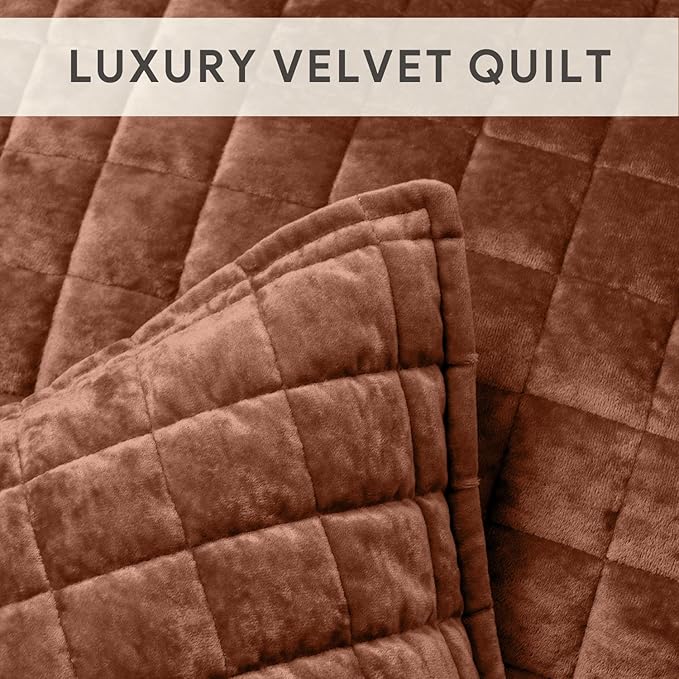 RECYCO Channel Box Stitch Velvet Quilt Set, Full Queen Size, Terracotta | Ultra - Image 5