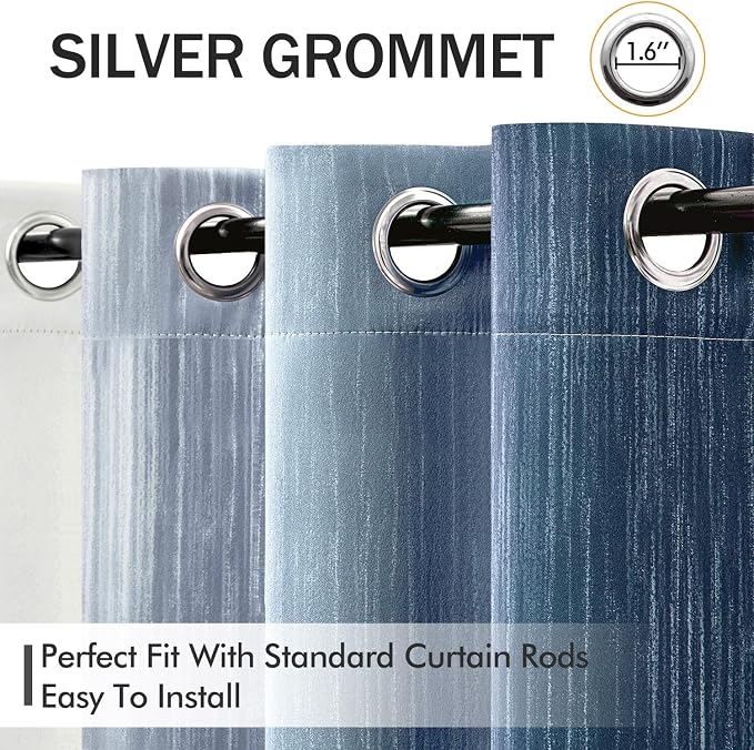 MIULEE Royal Blue and Greyish White Ombre Blackout Curtains 52Wx72L | Full Room - Image 2