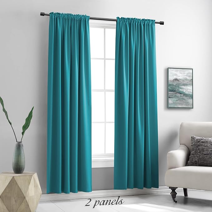 Teal Room Darkening Curtains for Bedroom - Image 2