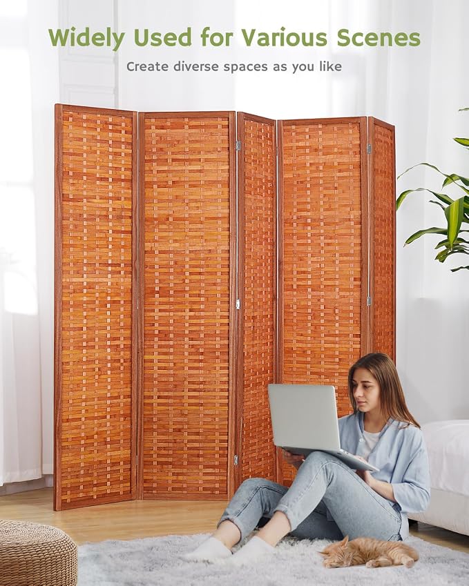 Bamboo Room Divider, 5-Panel Folding Privacy Screen, 6ft | 70.9" H x 99" W - Image 4