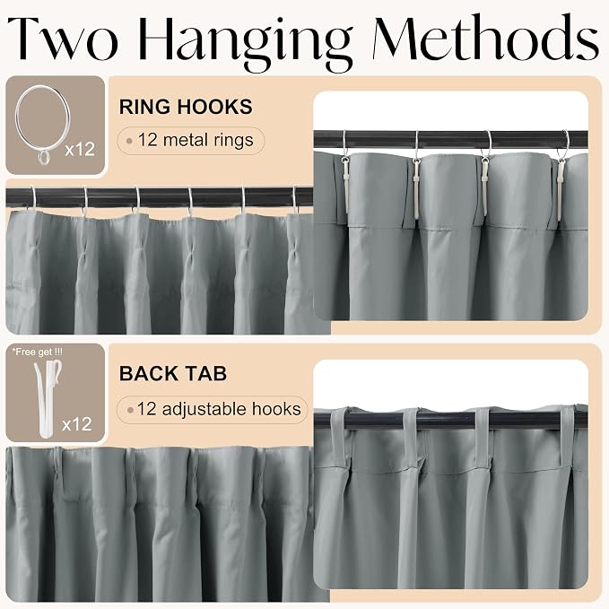 Etherealveil Charcoal Gray Pinch Pleated Blackout Curtains 2P 40"x102" | Back - Image 7