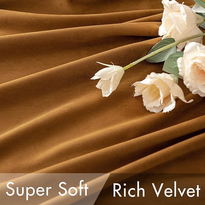 MIULEE Fall Golden Brown Velvet Blackout Curtains Pinch Pleat 52" Wx96 L | 2 - Image 5