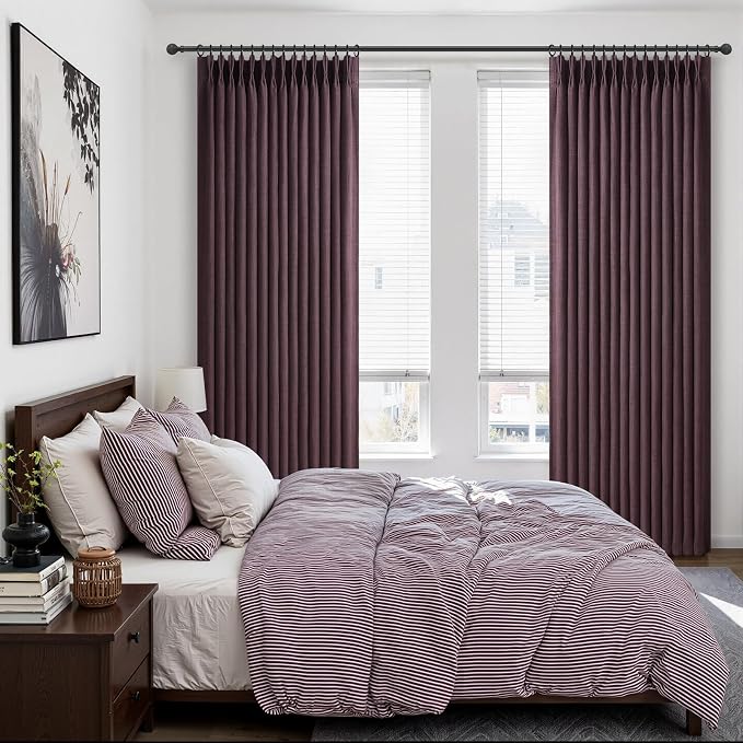 PleatedDrapes Purple Double Layer Linen Blackout Curtains 40 x 102 Inches Long - Image 7