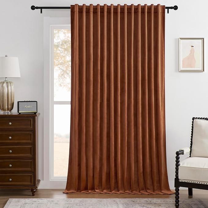 Timeper Burnt Orange Velvet Curtain W104 x L96 inches 1 Panel, Thermal by Timeper