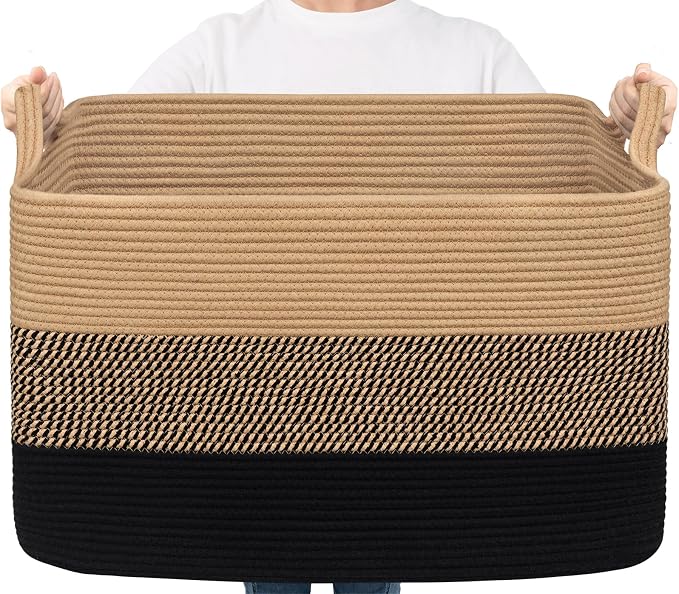 Goodpick 85L Large Woven Blanket Basket, Pillows & Toys, Living Room, Bedroom & by Goodpick