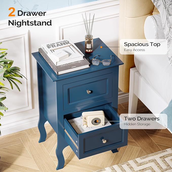 Bonnlo Blue Nightstand with 2 Drawers, Kids Room, Living Room, Small Spaces - Image 7