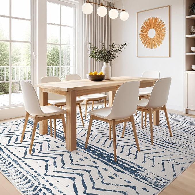 Nakagishi Boho 5x7 Area Rug Living Room Rugs Machine Washable Navy Blue | Soft - Image 7