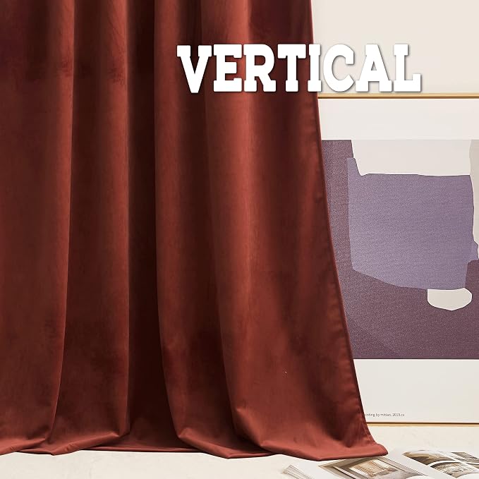 RYB HOME Rust Red Velvet Blackout Curtains 90 inches - Image 4