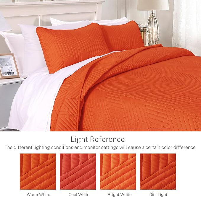 Exclusivo Mezcla Ultrasonic King Quilt Bedding Set, Burnt Orange | Lightweight - Image 3