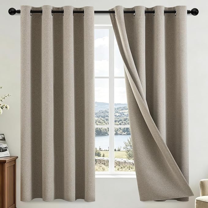 COSVIYA 100% Blackout Natural Linen Curtains & Drapes 63 Inch Length | Light by COSVIYA