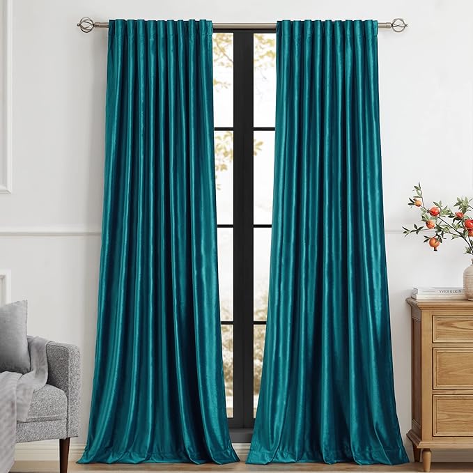 Teal Velvet Curtains 63 inches for Living Room, Luxury 2 Panels Bluish Green - Image 3