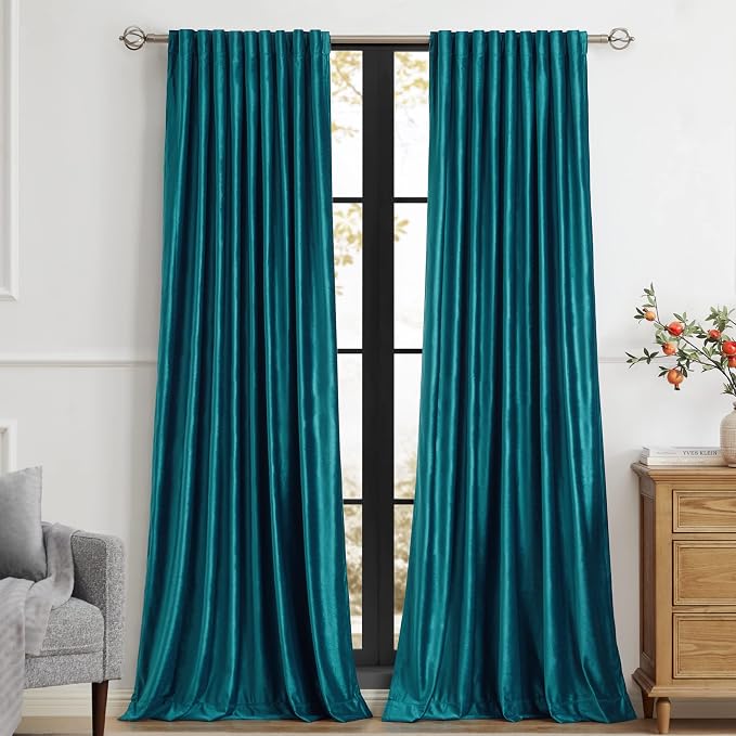 PRIMROSE Teal Velvet Curtains 84 inch Long by PRIMROSE