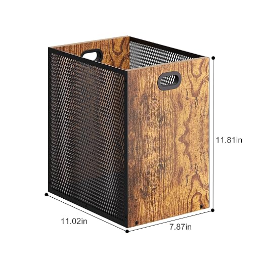 Huxitocan Retro Office Trash Can, Iron and Wood Combination Bedroom Garbage Can - Image 7