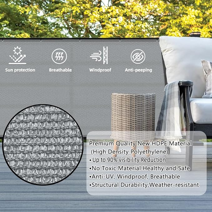 3'x16' Grey Balcony Privacy Screen Fence Windscreen 90% UV Block | 90% privacy - Image 2