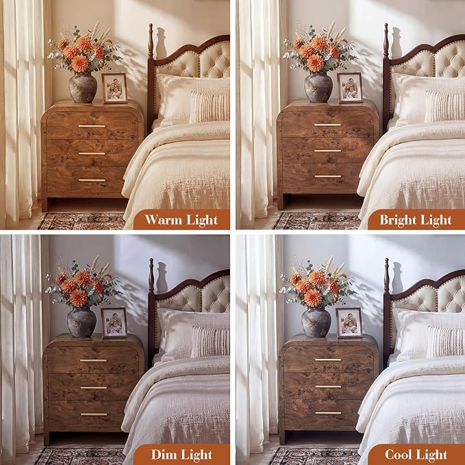 Night Stand Set of 2, 3-Drawer | Nightstand 26.7"H Metal Handle Modern Bedside - Image 7