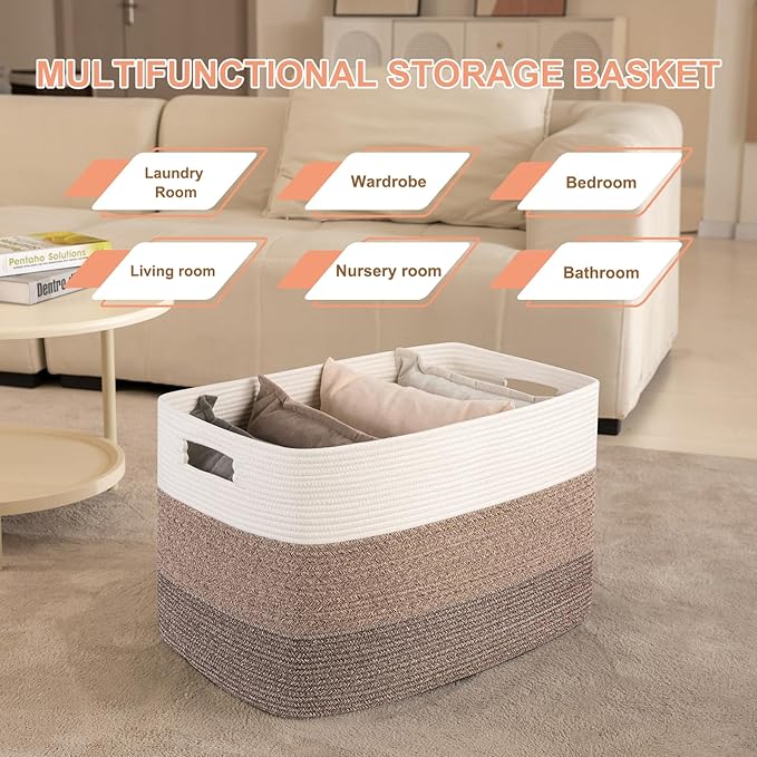 OIAHOMY Blanket Basket Laundry Basket Dog Toy Basket 108L Dark Brown | Large - Image 4