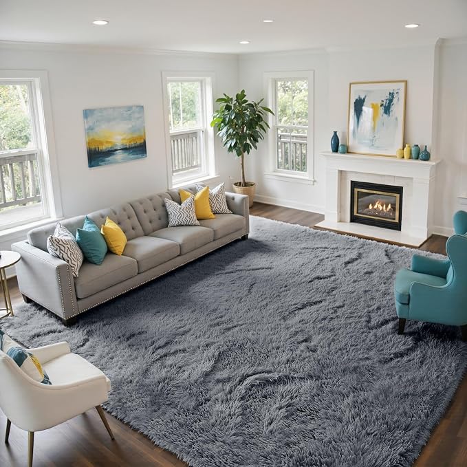 Grey 10x14 Area Rugs for Living Room, Fluffy Shag Rug Large Bedroom Carpet | by Yongyangjuxi
