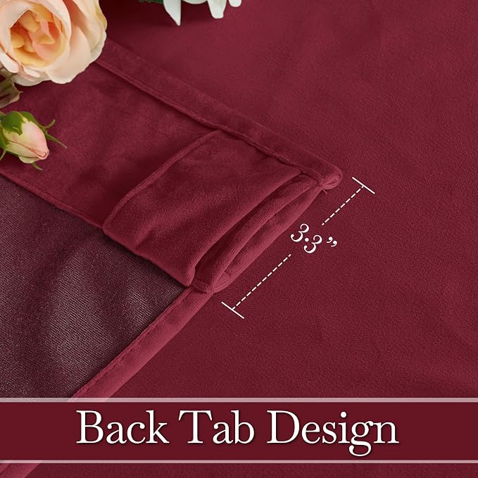 RYB HOME Burgundy Red Velvet Curtains & Drapes 72 inches Long - Image 3