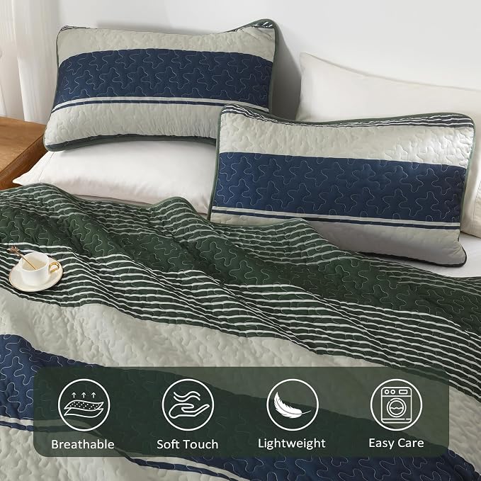 Dinjoy King Boho Striped Quilt Set, Breathable All-Season, 3-Piece Set Fits - Image 4