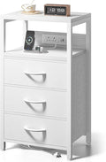 Lazzanto Night Stand with Charger Station, 3 Fabric Drawers, Bedside Table by Lazzanto