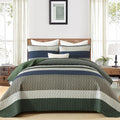 Dinjoy Queen Boho Striped Quilt Set, Breathable All-Season, 3-Piece Set Fits by DINJOY