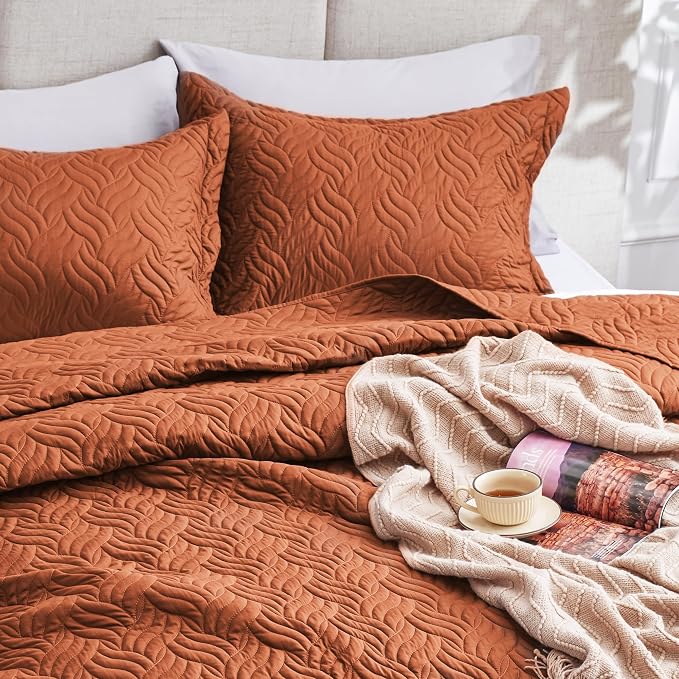 Love's cabin California King Size Quilt Bedding Set Umber Bedspread - Image 6
